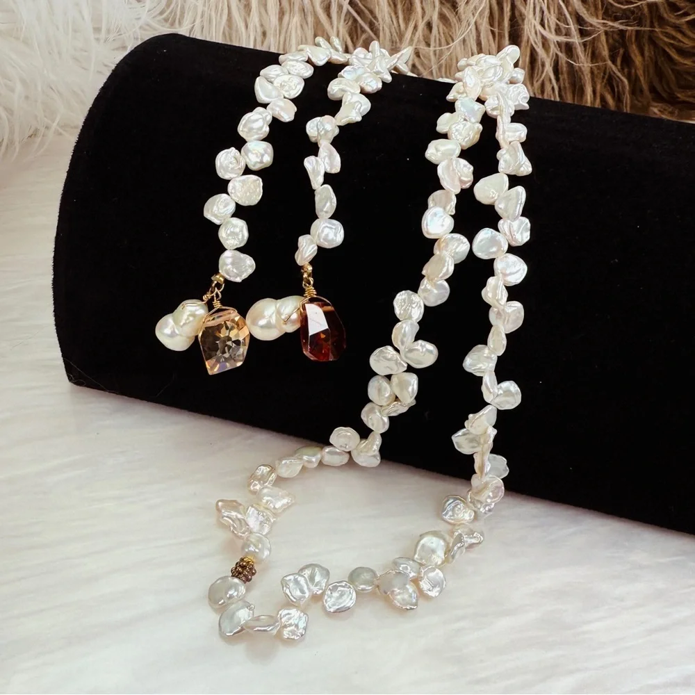 Vintage Freshwater Pearl Crystal Lariat Necklace